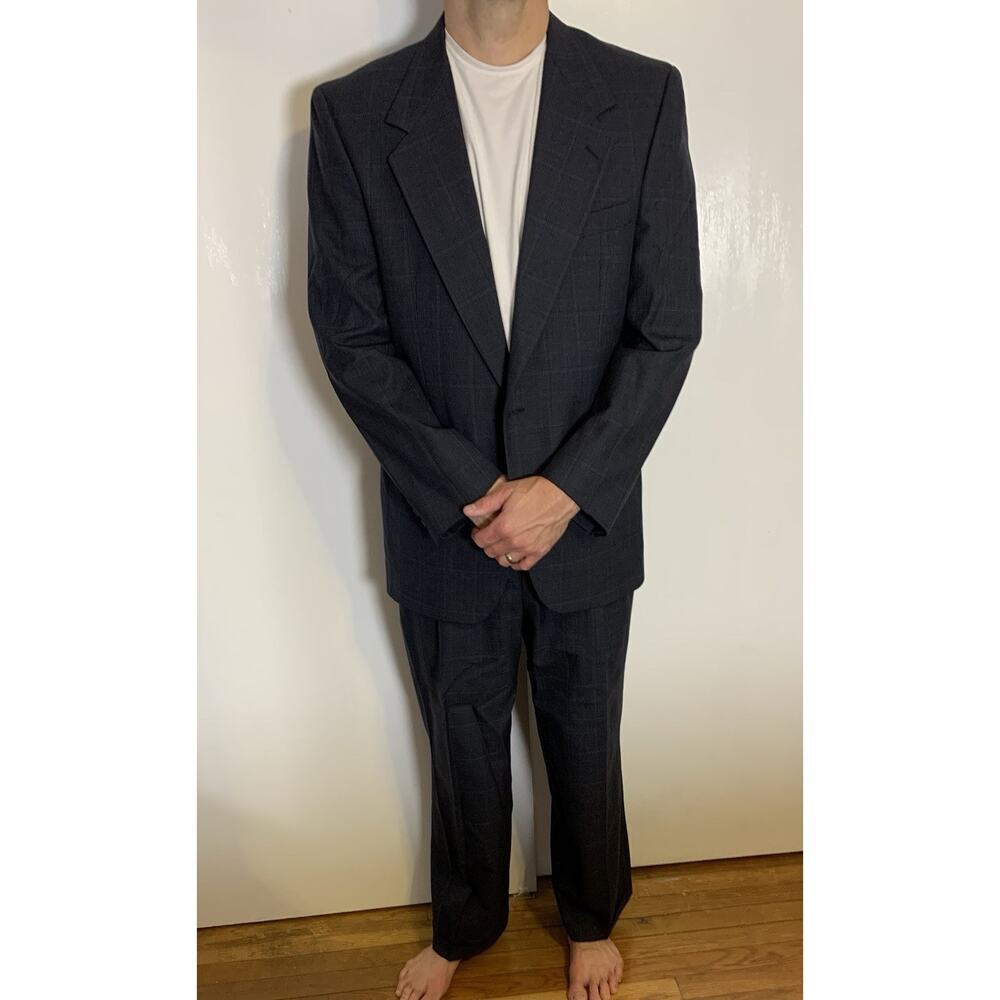 Kaps 100% wool suit L31 W21 / pants W32 L39 made in USA imported fabric blue